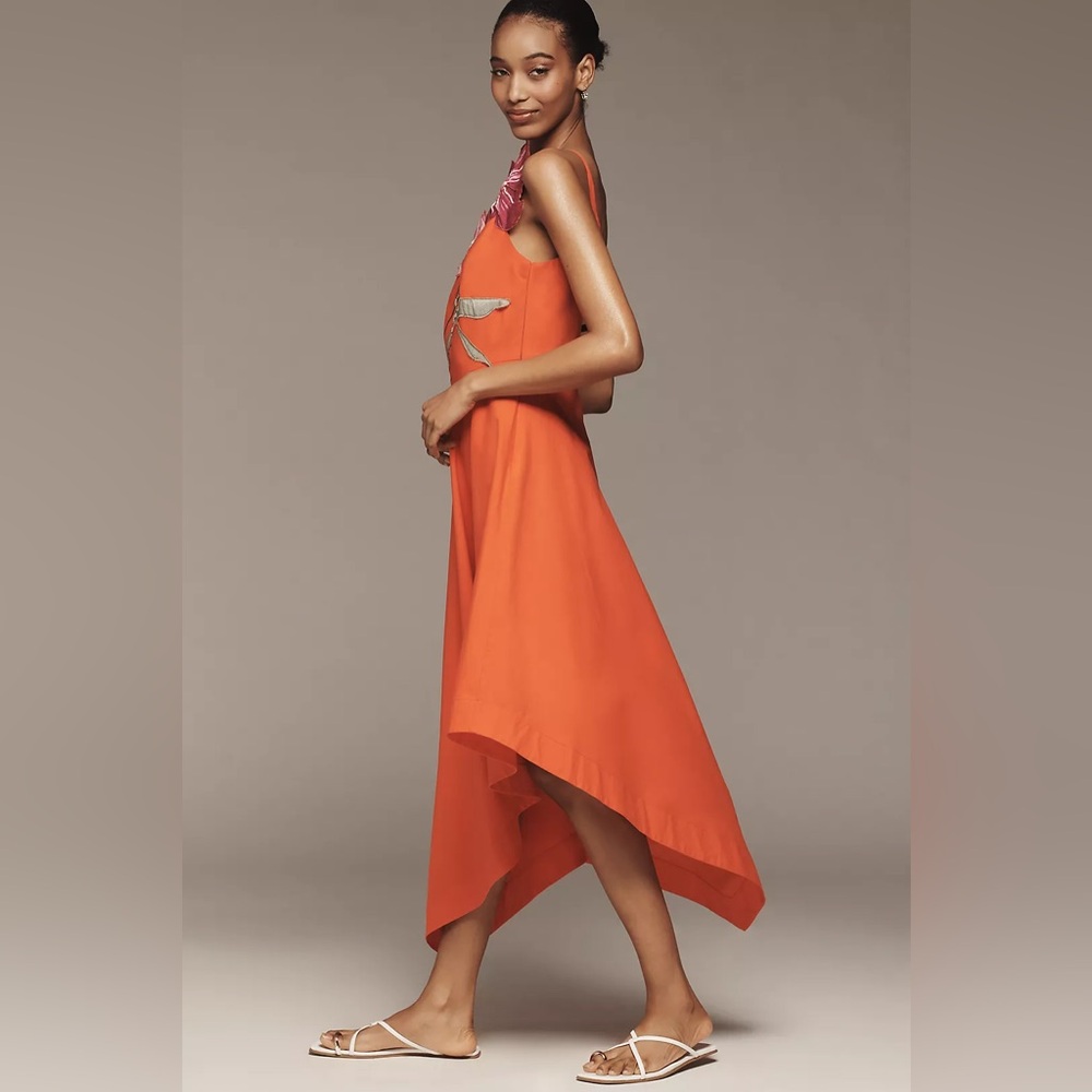 Anthropologie Asymmetric Red Sexy Floral Cocktail Party Dress Resort Wear 2 - Picture 4 of 14